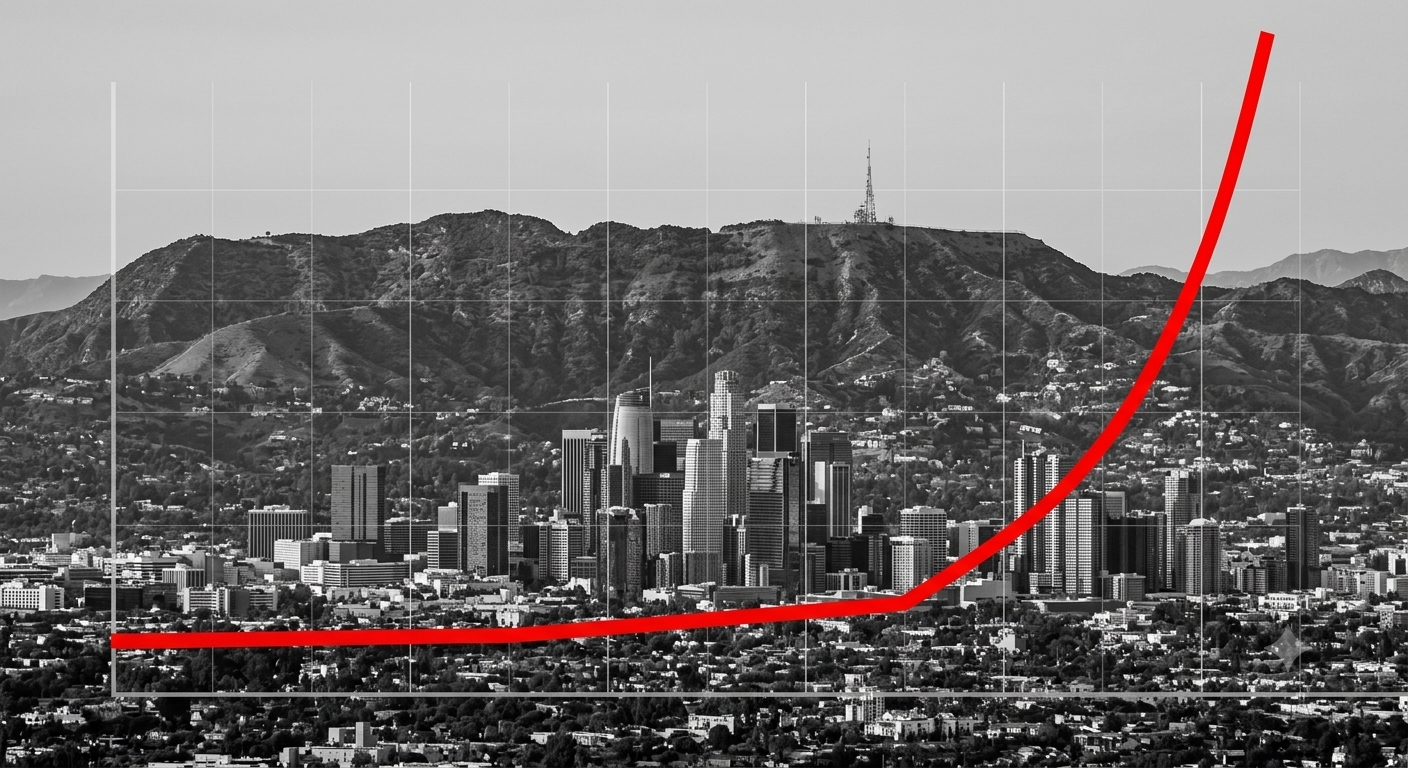 LA skyline with red growth curve overlay